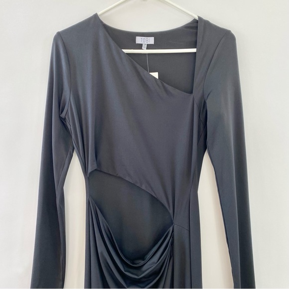 NWT Tobi Asymmetrical Neck Cut Out Long Sleeve Bodycon Maxi Dress Black Small - Picture 6 of 14